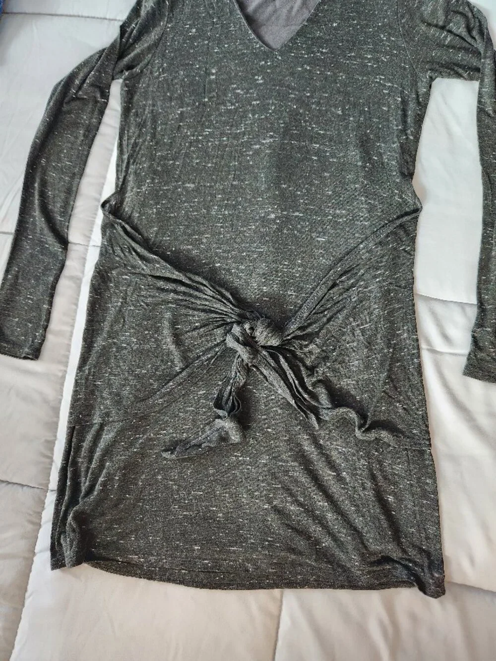 Anthropologie Dolan Left Coast Charcoal Green Knit Front Tie T-shirt Wool Dress